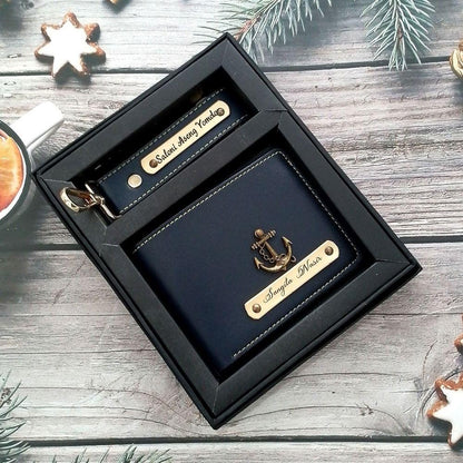 Personalized Leather Wallet with Customized Keychain with Name and Charm