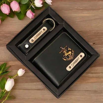 Personalized Leather Wallet with Customized Keychain with Name and Charm